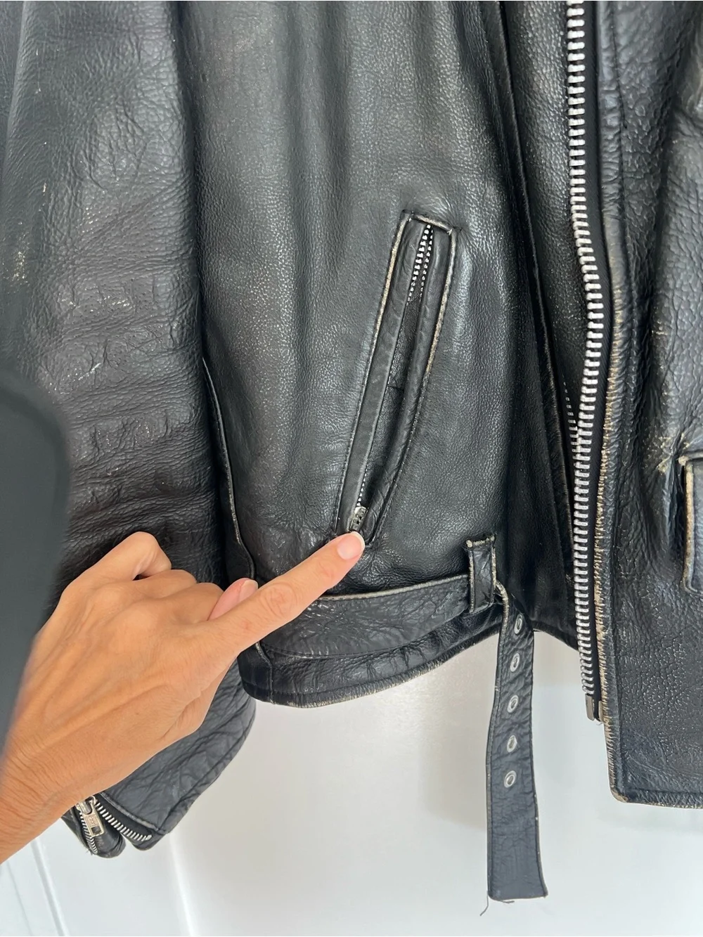Classic Vintage Black Leather Biker Jacket - unisex oversized